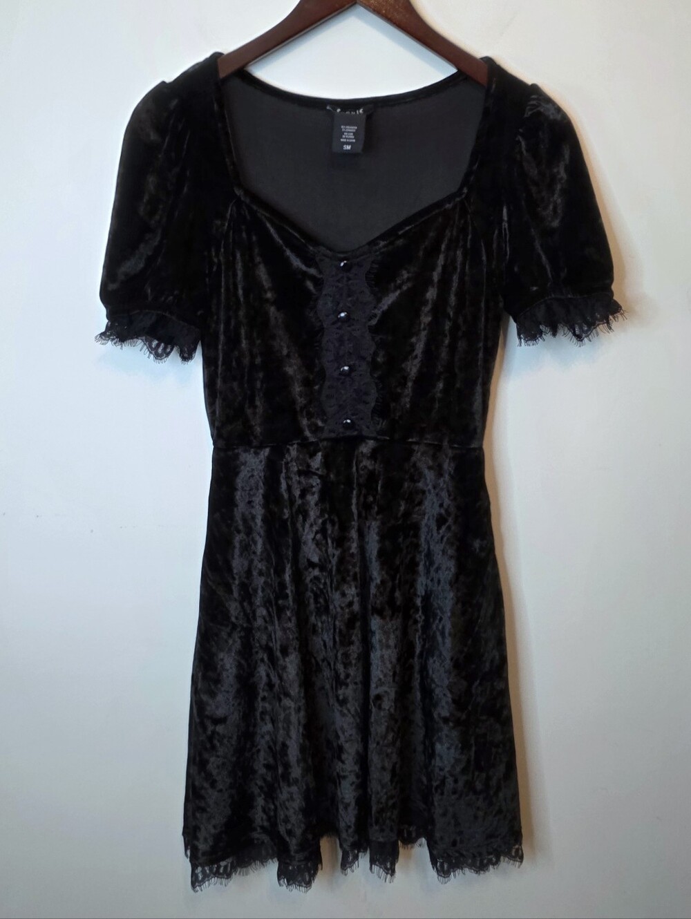 Cosmic Aura Hot Topic Black Crushed Velvet Lace Dress Witchy Whimsigoth Sz Small